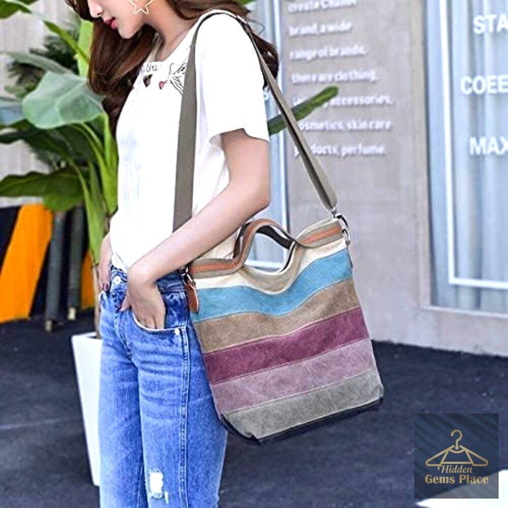 Canvas Hobo Tote with Adjustable Strap, Multi-Pocket, Zipper Closure, 11L - Picture 3 of 7